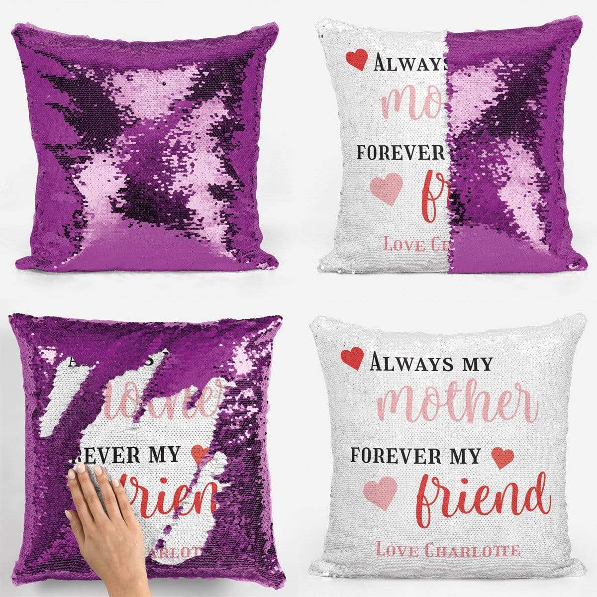 Personalised Always a Mother Forever My Friend Sequin Magic Cushion